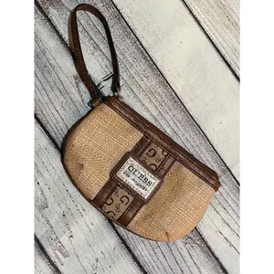 Guess Authentic Y2K Vintage Wristlet bag tan brown small Rhinestones silver logo thumbnail 1