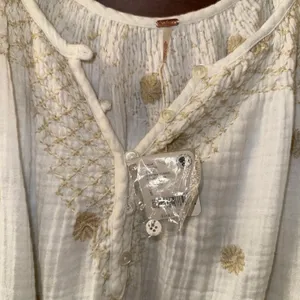 Free People NWT $168 Ivory Aldous Embroidered Button Front Raw Seaming Set S thumbnail 14