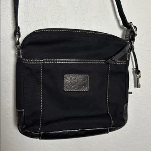 Fossil Black Canvas Leather Purse Bag Silver Hardware Key 10x11 Long Strap Y2K thumbnail 2