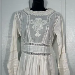 Free People White Victorian Waisted Mini Dress Ivory No Size EUC thumbnail 5