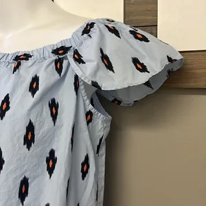 J. Crew Light Blue Cotton Abstract Design Fluttered Sleeve Sundress- Small thumbnail 5