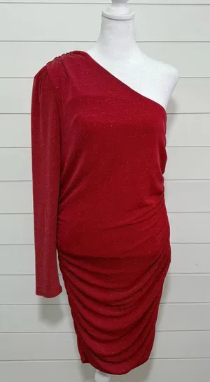 Gabrielle Union New York&Company x FASHION TO‎ FIGURE Red One Shoulder Dress L thumbnail 1