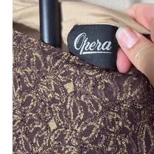 Opera Vintage Brown Velvet Gold Lace Maxi‎ Dress Sleeveless Side Slit Small thumbnail 5