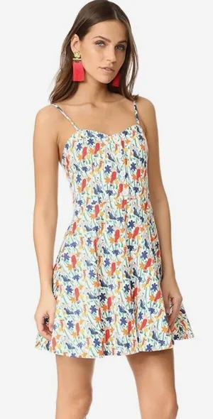 alice + olivia White Nella Bird Pattern Sleeveless Mini Dress - Size - 0 thumbnail 1