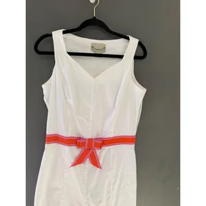 Tropical Al White Sleeveless Romper Pink Orange Bow Belt‎ 6 Summer Resort thumbnail 3