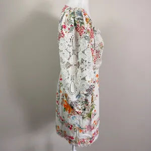 Farm Rio Tropical Floral Lace Mini Dress Puff Sleeve Square Neck Linen Small thumbnail 2