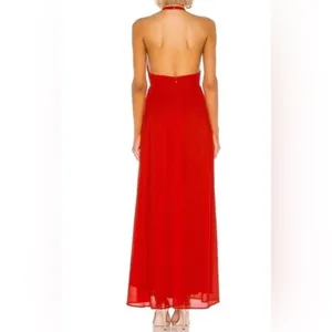 NWT Lovers + Friends orange red Hazel maxi dress Gown Valentines Day halter slit thumbnail 2