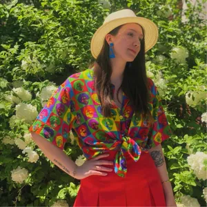 Vintage 90s Shopping Anthony Mark Hankins Pop Art Rainbow Button Down Shirt thumbnail 2
