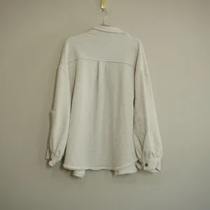 POL Size Large Cream Shacket French Terry Oversized Button Down Fall‎ Cozy Layer thumbnail 9