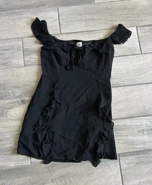 Black Ruffle Trim Off-Shoulder Dress thumbnail 1