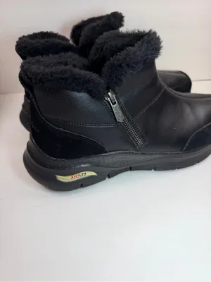 Skechers Arch Fit Women’s 11 Black Leather Faux Fur Ankle Boots Zip Comfort thumbnail 7