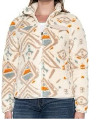 Gerry Cream Fleece Sherpa Jacket Geometric Accents Comfy Casual Neutral Fall thumbnail 1