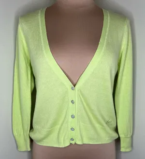 Aeropostale Cardigan Sweater Medium Womens Green Knit Lightweight Cotton V-Neck thumbnail 1
