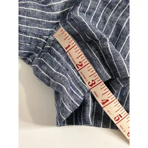 Quince Drawstring Shorts Large Blue White Striped 100% Linen Pull-On Pockets thumbnail 9