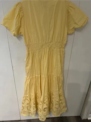 Haute Hippie Pale Yellow Midi Dress with Lace Trim thumbnail 11