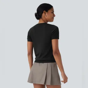 Halara Round Neck Short Sleeve Linen-Feel Sweater – Size Medium – NWT thumbnail 2