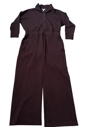 Spanx Air Essentials Long Sleeve Wide Leg Jumpsuit Sz 2x Truffle Brown Front Zip thumbnail 1