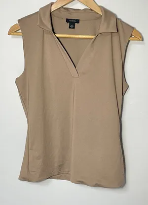 Halogen Women's Brown Sleveless V-Neck Collared Knit Top‎ Size Small NWOT thumbnail 1