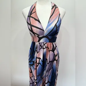 Hourglass Lilly Maxi Dress Black Halter Neckline Low Back Blue Purple Mauve S thumbnail 5