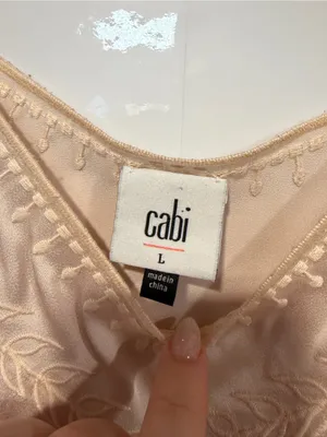 Women's Cabi Satin looking Embroidered Cream Lace-Trim Cami Top thumbnail 3
