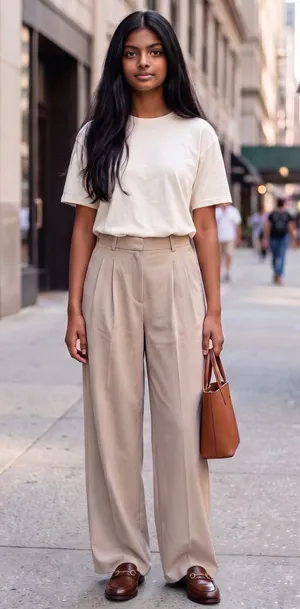 Women's Who What Wear Beige Wide Leg Trousers Size 6 thumbnail 1