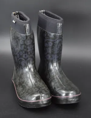 Bogs Rain Boots Women Size 9 Black Floral Damask Waterproof Neoprene Good thumbnail 1