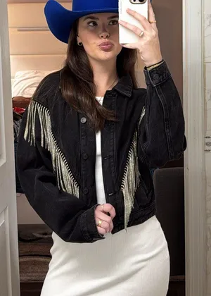 AllSaints Jean jacket with rhinestone fringe thumbnail 1