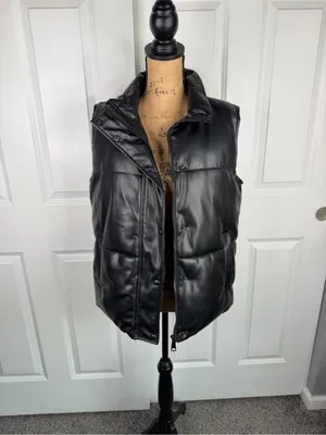 Azalea Wang Faux Leather Puffer Vest Black XL Snap Zip Oversized thumbnail 2