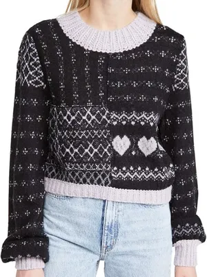 Free People Women's Snow Globe Pullover Sweater Onyx Combo Medium thumbnail 1