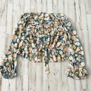 Free People Tie Ruffle Crop Top Blouse Floral Small thumbnail 6