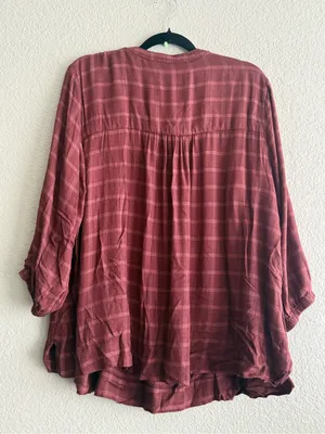 Wrangler Womens XXL Burgundy Plaid Pintuck Tunic Blouse Western Boho Cowgirl thumbnail 6