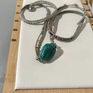 Handmade Bohemian Beaded and Faux Turquoise Healing Wrap Bracelet thumbnail 3