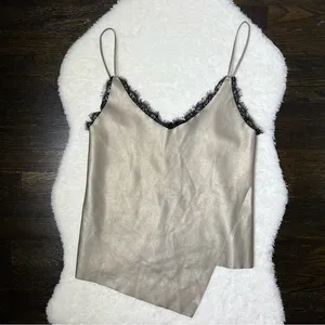 Zara Faux Leather Lace Trim Knit Back Cami thumbnail 1