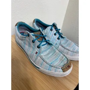 Hooey by‎ Twisted X Women's Lopers Shoes 8M Kicks Blue White Striped Textile Moc thumbnail 3