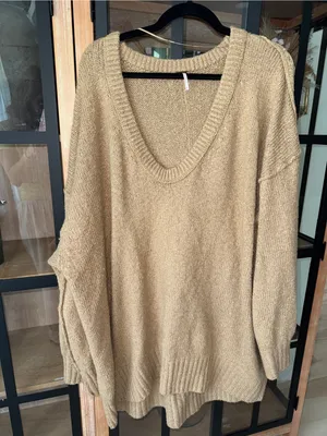 Free People‎ sweater Brookeside tunic Oversized V-Neck Chunky Knit Boho Slouch thumbnail 1