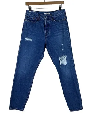 Levis Wedgie Straight Distressed High Rise Jeans Blue Denim Ripped Size 29 thumbnail 1