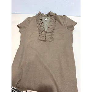 J.Crew Olive Brown Wool Ruffle V-Neck Shift Dress 14 Dark Academia Office thumbnail 10