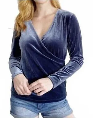 J.Crew Mercantile Blue Velvet Wrap Long Sleeve Blouse Plus Size XXL thumbnail 1