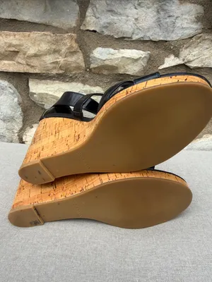 Cole Haan Black Leather Cork Wedge Sandals size 8 thumbnail 6