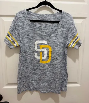 5th & Ocean New Era San Diego Padres Womens V-Neck Tee Shirt 2XL Heather Gray thumbnail 1