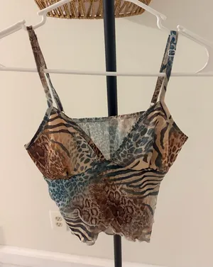 SheIn Animal Print Mesh Cami Top - Brown & Teal thumbnail 1