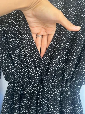 Luxxel Black and White Polka Dot Long-Sleeve Fit-and-Flare Romper thumbnail 3
