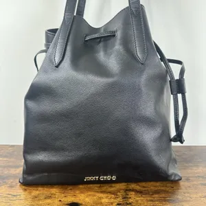 Jimmy Choo Bucket Drawstring Bag Womens Small Black Leather Shoulder Purse Italy thumbnail 2