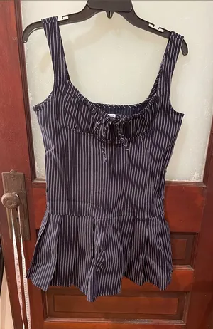 Urban Outfitters Navy and White Striped Mini Dress thumbnail 1