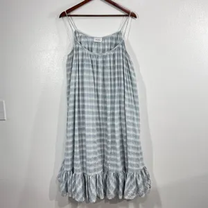 Storia Boho Cottagecore Plaid Ruffle Hem Sundress‎ Women Large Light Blue Cotton thumbnail 3