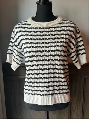 a.n.a cream and Black Short Sleeve Knit Sweater thumbnail 1