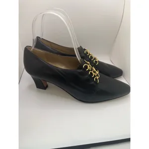 Vaneli Leather Pointed Toe Pump Gold Chain Link Women 7 Black Bridgenton‎ Style thumbnail 3