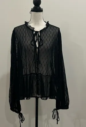 West Fade Sheer Polka Dot Blouse Black Size XL thumbnail 1