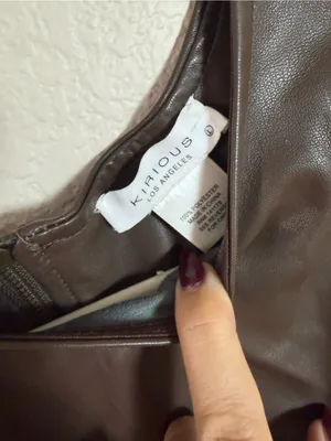 Chocolate brown Faux Leather Cropped Tank Top - Women thumbnail 3