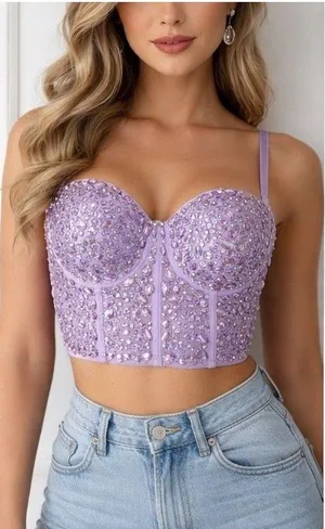 Women Lilac RHINESTONES Bustier SizeLARGE Festival Party Corset thumbnail 1